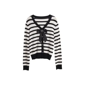 Olrain Knitwear Women's Black White Stripes