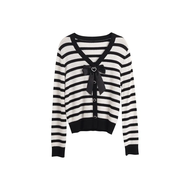 Olrain Knitwear Women's Black White Stripes-0