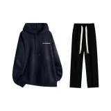 Fleece-Lined Clothing Sets (Navy Blue Fleece-Lined Hoodies & Sweatshirts+Black Fleece-Lined Casual Pants)