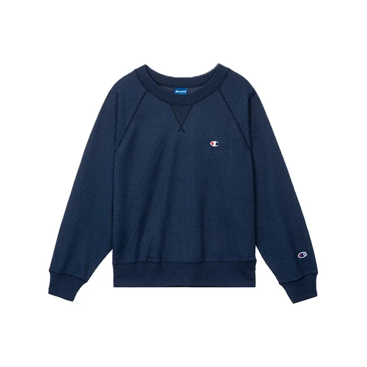 Champion Crew Neck Loose Fit Regular Sweatshirt Japan Version Women's Navy Blue-0