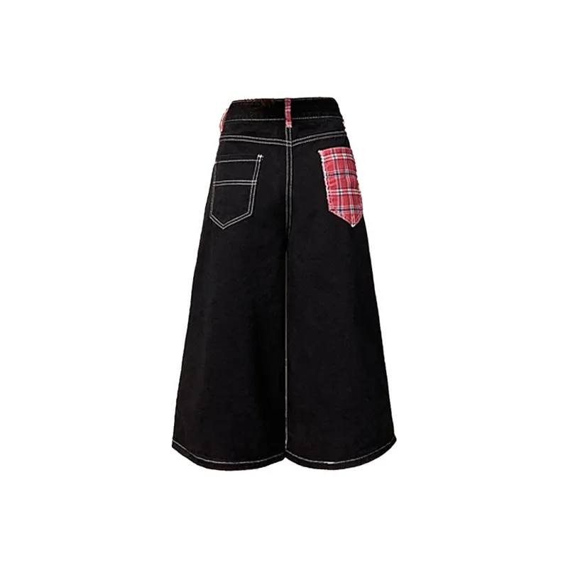 Garbege Jeans Women's Black Red Plaid-1