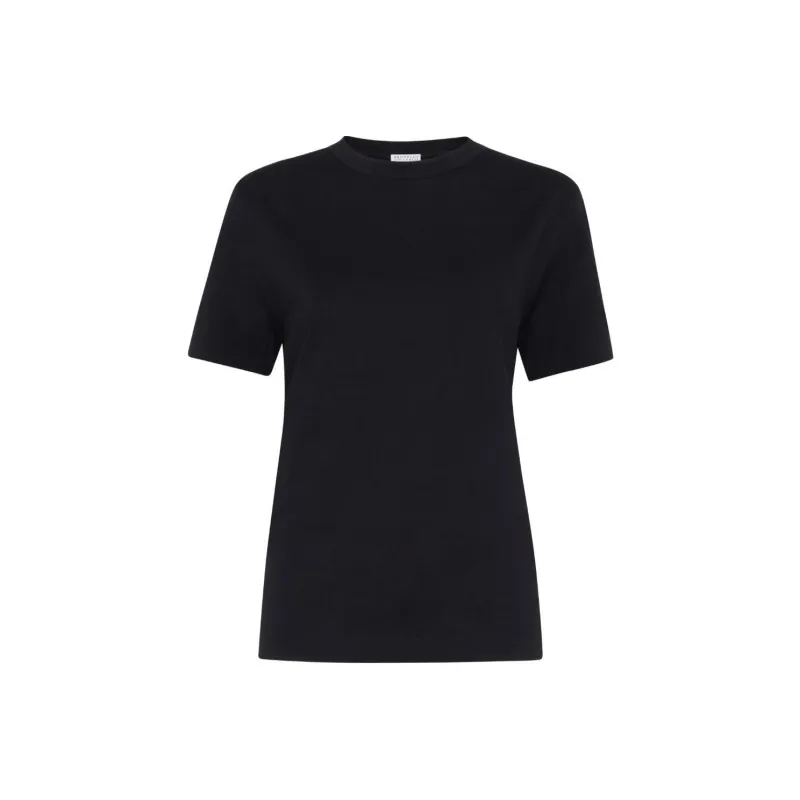 Brunello Cucinelli Solid Color Crew Neck Casual Short Sleeved Shirt T Shirt Women's Black-0