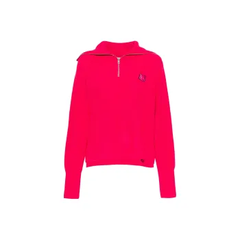 Maison Kitsune Bold Fox Head Patch Half Zip Ribbed Jumper