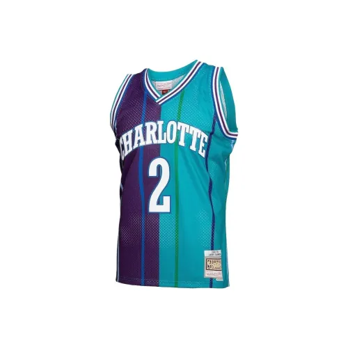 NBA x Mitchell & Ness Charlotte Hornets Larry Johnson Basketball Jerseys Men's Cyan/Purple