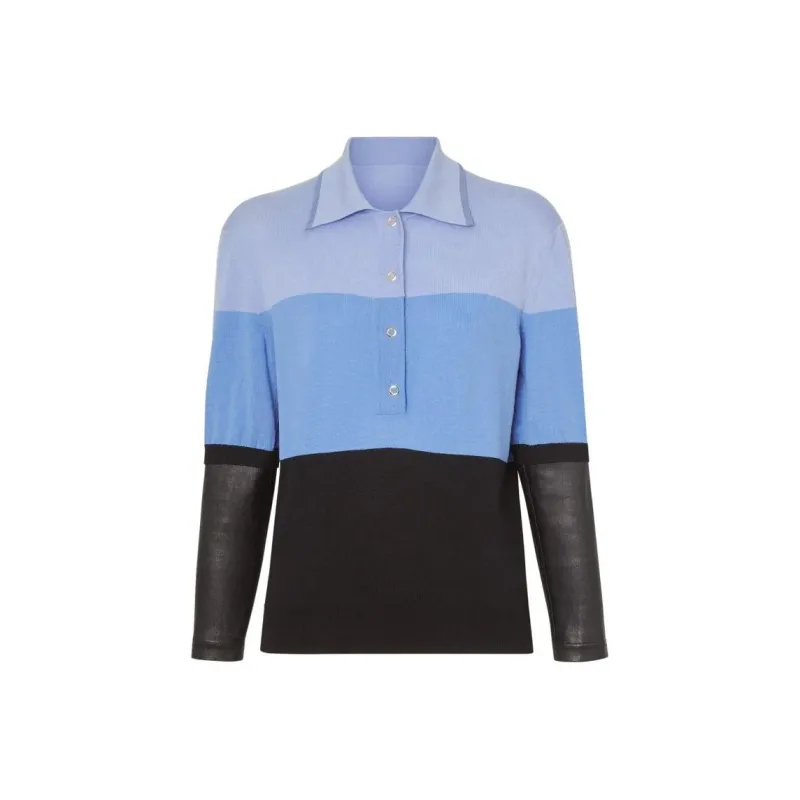Burberry Long sleeve Leather Detail Polo Shirt-0
