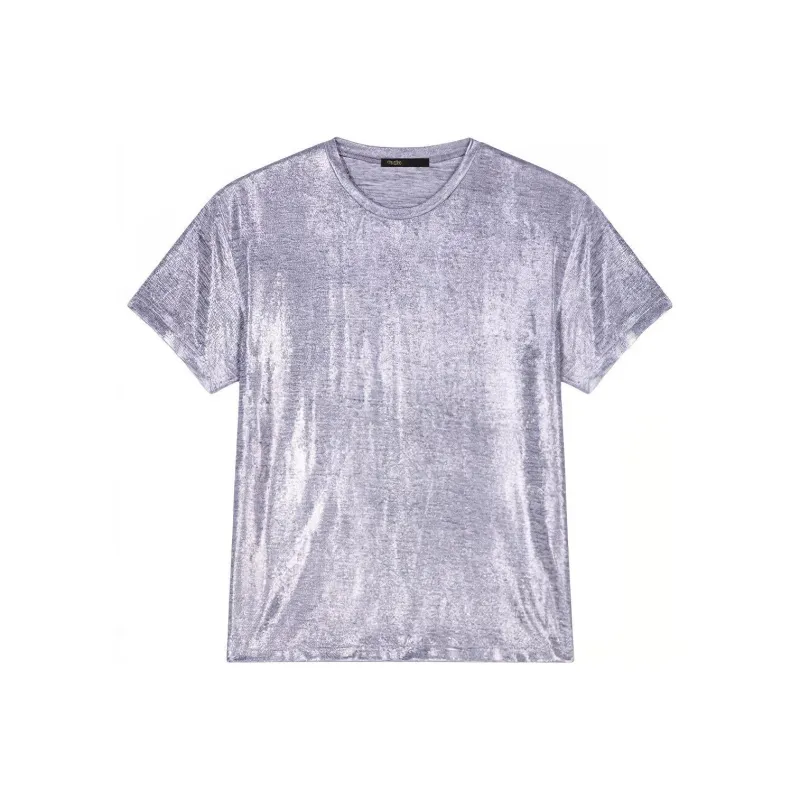 Maje Lamé Round neck T shirt-0
