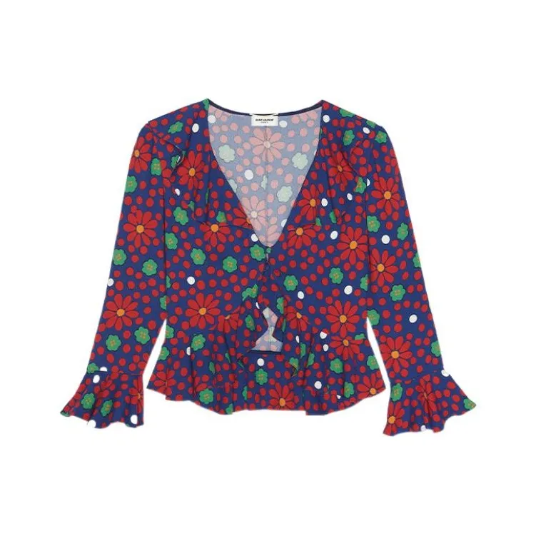 SAINT LAURENT Ruffled V Neck Blouse-0