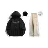 Black Sweatshirt+Apricot Casual Pants[Fleece-Lined]
