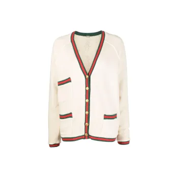GUCCI Web stripe Trim Cotton Cardigan