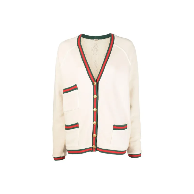 GUCCI Web stripe Trim Cotton Cardigan-0