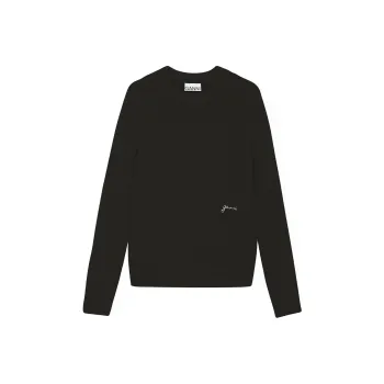 GANNI FW23 Brushed Alpaca O Neck Sweater Women's Black
