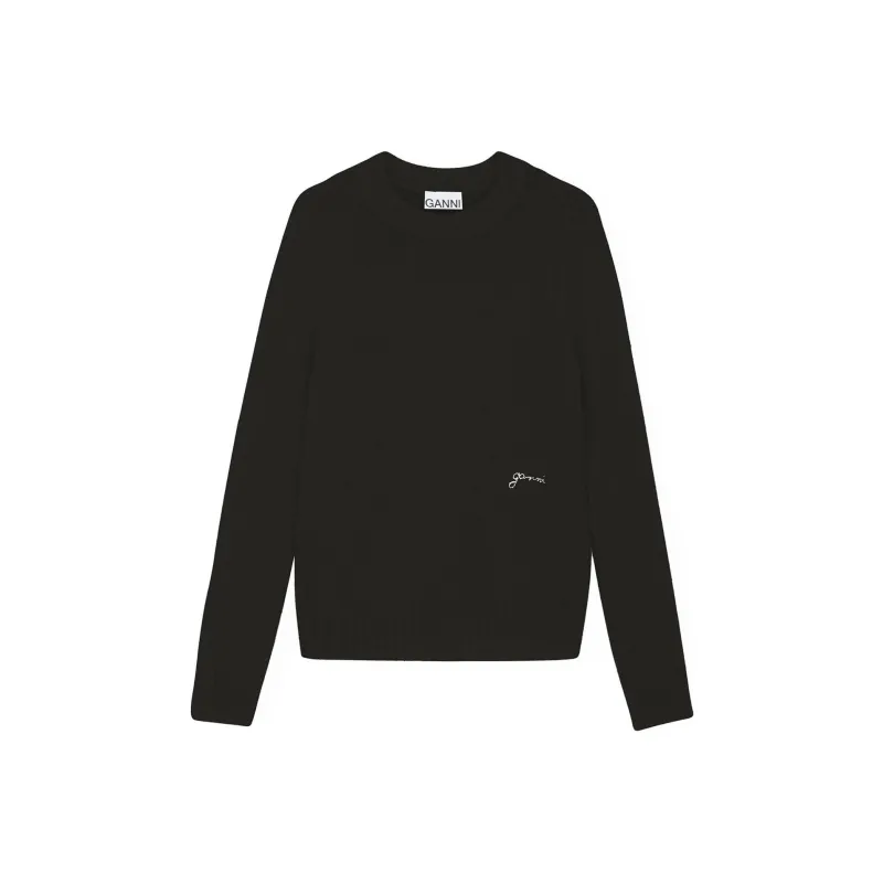 GANNI FW23 Brushed Alpaca O Neck Sweater Women's Black-0