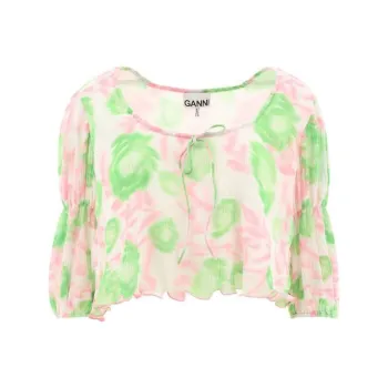 GANNI Floral print Pleated Georgette Blouse