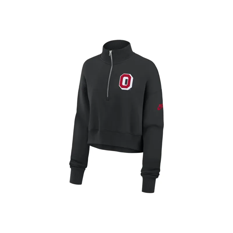 Nike Ohio State Buckeyes Legacy Elevated Logo Women's Nike College Cropped 1/4-Zip Crew-0