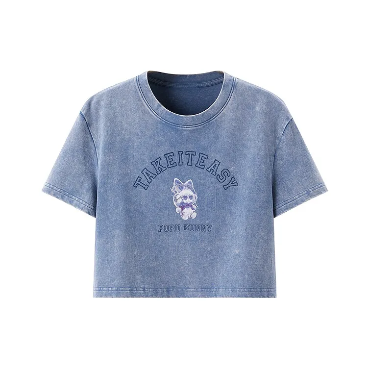 Honey Kuma X LEDIN Honey Kuma Co branded Series T Shirts Women's Denim Blue-0