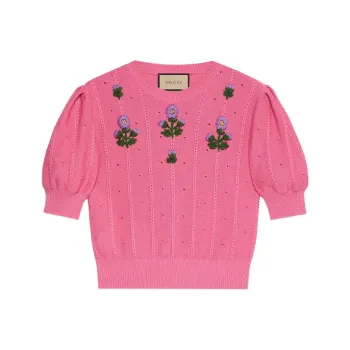 GUCCI Floral Embroidery Knit Top