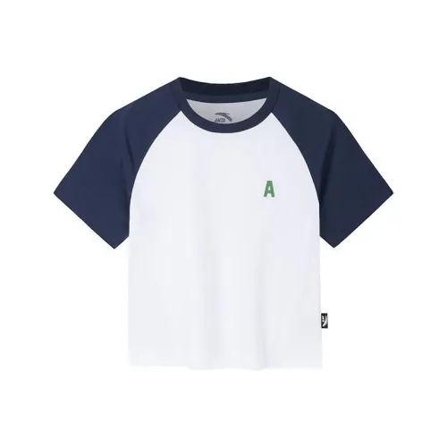 Anta Life Collection Raglan Sleeve T Shirt Women's Pure White/Dark Navy Blue
