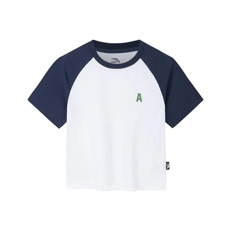 Anta Life Collection Raglan Sleeve T Shirt Women's Pure White/Dark Navy Blue-0