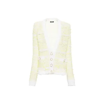 BALMAIN Frayed detail Ribbed knit Cardigan