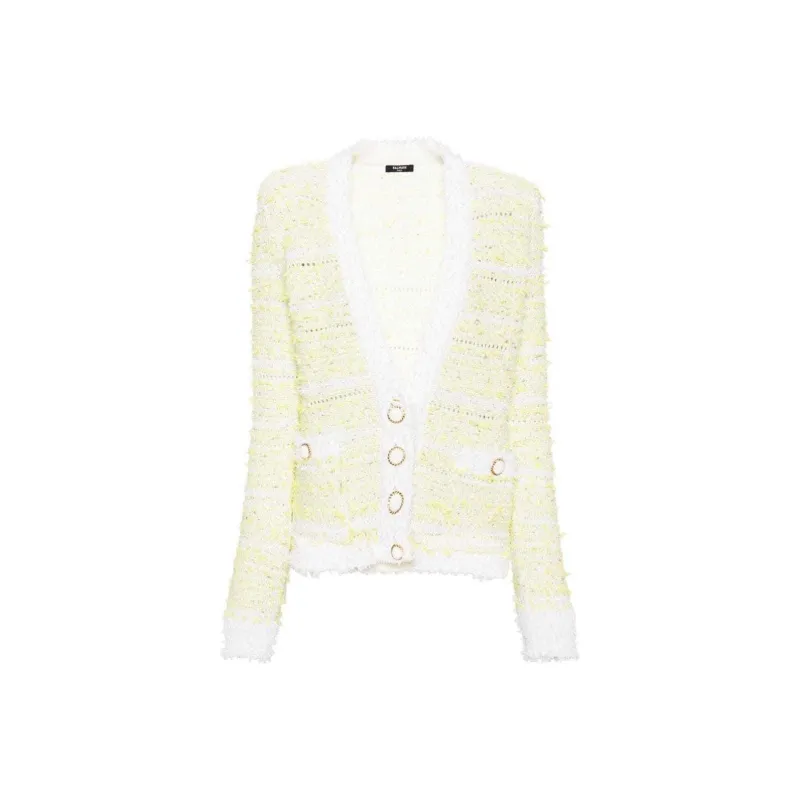 BALMAIN Frayed detail Ribbed knit Cardigan-0
