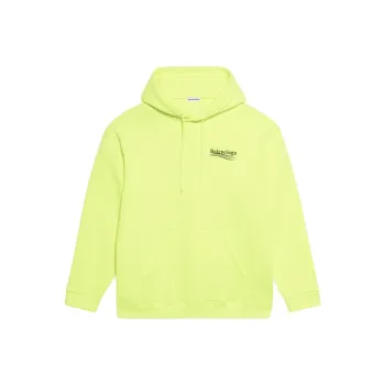 Balenciaga Women'ss Political Campaign Medium Fit Hooded Sweatshirt Fluo Yellow Black