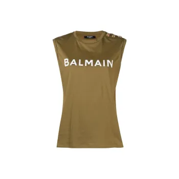 BALMAIN Logo Printed Sleeveless Top 'Khaki/Off White'