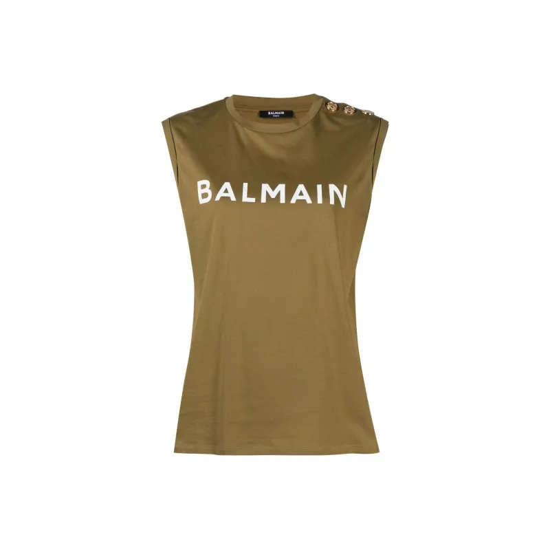 BALMAIN Logo Printed Sleeveless Top 'Khaki/Off White'-0