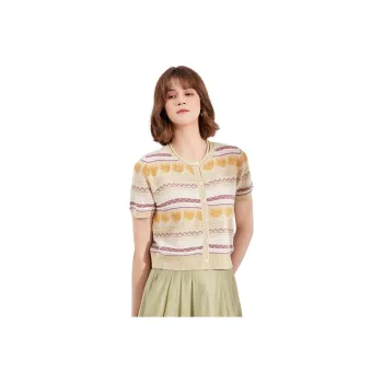 NAWAIN T Shirt Women's Apricot Base Purple Bellflower