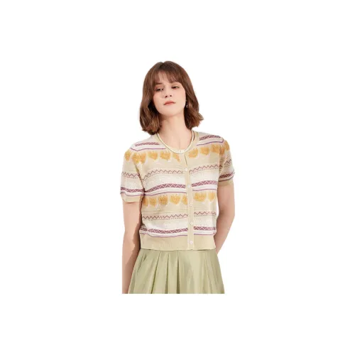 NAWAIN T Shirt Women's Apricot Base Purple Bellflower