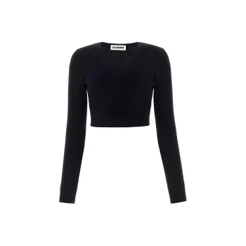 JIL SANDER V Neck Knitted Crop Top