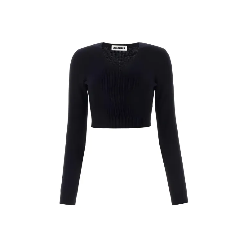 JIL SANDER V Neck Knitted Crop Top-0