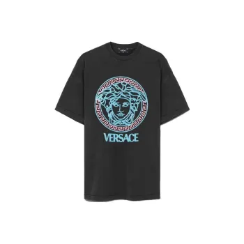 VERSACE T Shirt With Logo Print 'Black/Neon Azur/Neon Pink'