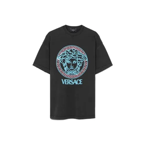 VERSACE T Shirt With Logo Print 'Black/Neon Azur/Neon Pink'