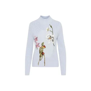 Oscar De La Renta Orchid Embroidered Portrait Sweater