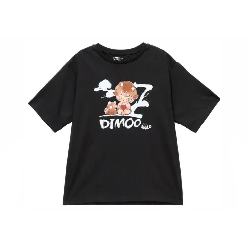 Pop Mart X UNIQLO Bubble Mart Co brand T Shirts Women's Dark Gray