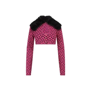 VERSACE La Greca Printed Cropped Cardigan