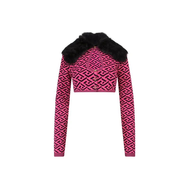 VERSACE La Greca Printed Cropped Cardigan-0