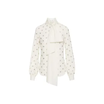 Oscar De La Renta Crystal embellished Tie neck Blouse