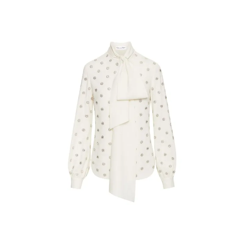 Oscar De La Renta Crystal embellished Tie neck Blouse-0