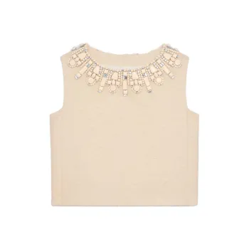CELINE Embroidered Top In Bouclette Natté