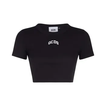 GCDS Logo embroidered Cropped T shirt
