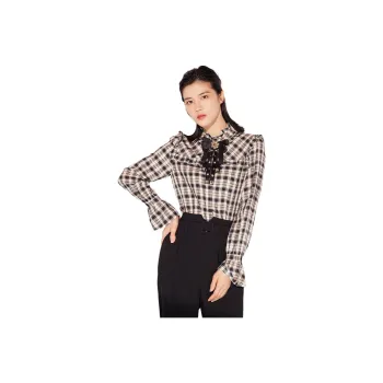 BBLLUUEE Shirt Women's Black White Plaid