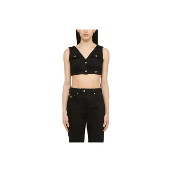 PRADA Triangle Logo Plaque V Neck Cropped Vest