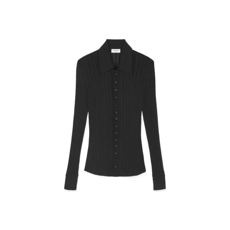 SAINT LAURENT Buttoned Long Sleeved Knitted Shirt-0