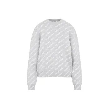Balenciaga All Over Logo Knitwear Sweater Grey