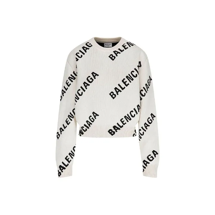 Balenciaga Allover Logo Crewneck 'Chalky White/Black'-0