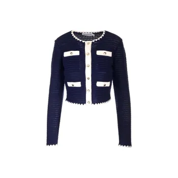 Self-portrait Crochet Contrast Tirm Cardigan