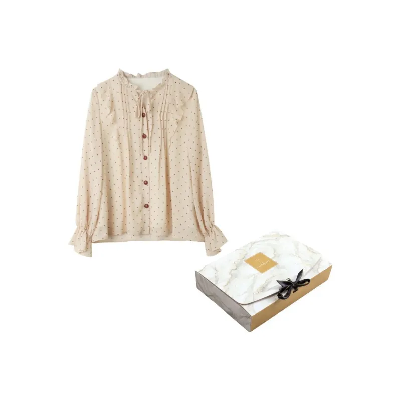 ANNECHEN Dot Lace Up Shirt Spring, Summer And Autumn Women's Apricot-5