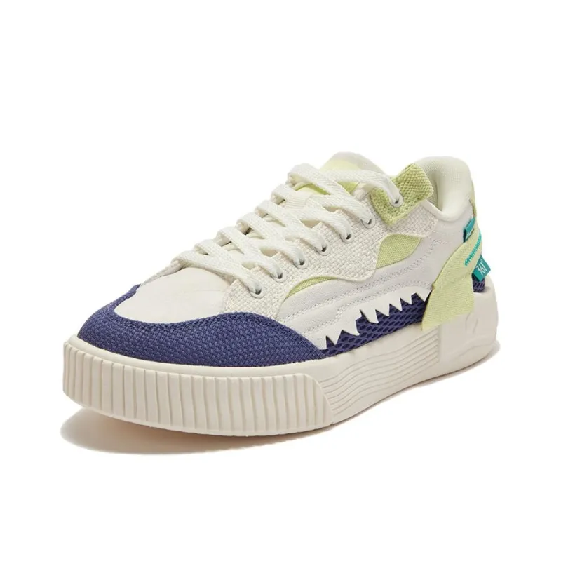 361° Walk Anti Slip Wear Resistant Low Top Skateboard Shoes Women's Yellow Blue Mismatched-2
