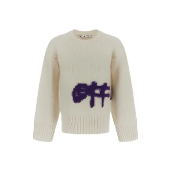 OFF WHITE Logo Intarsia Crewneck White/Purple